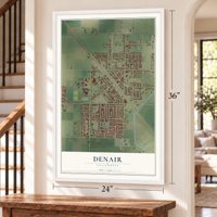 Denair, California map, 24 x 36 inch print in a white frame by a staircase