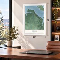 Dennis, Oklahoma map, 18 x 24 inch print in a white frame in a home office