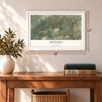 Dennison, Pennsylvania map, 12 x 18 inch print in a white frame in an entryway