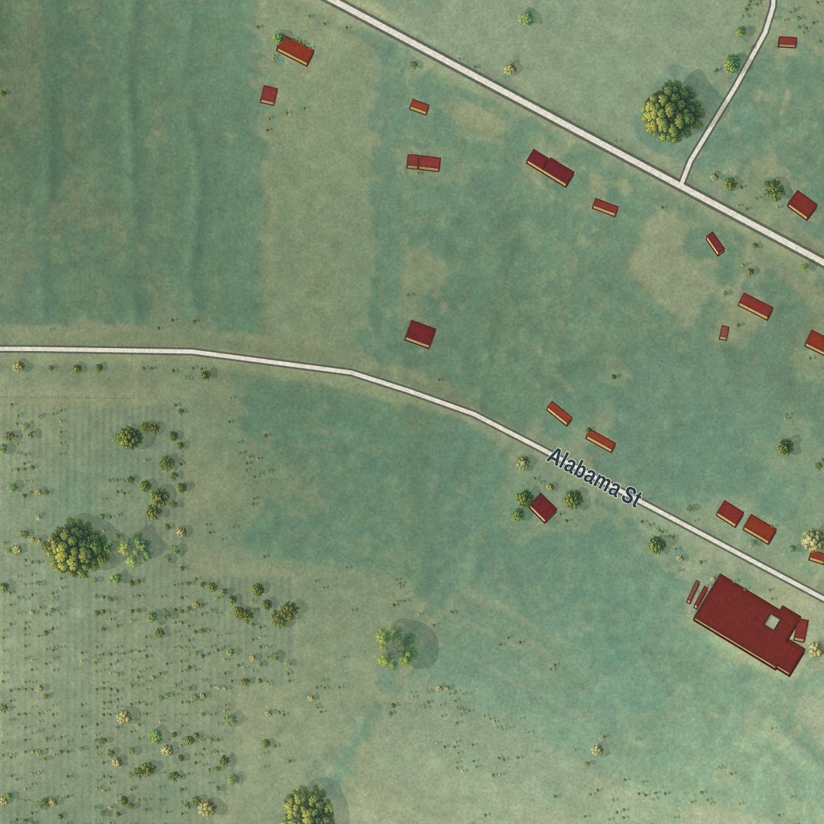 Second close-up of the map of Denton, Georgia print showing more streets and buildings