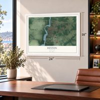 Denton, Maryland map, 18 x 24 inch print in a white frame in a home office
