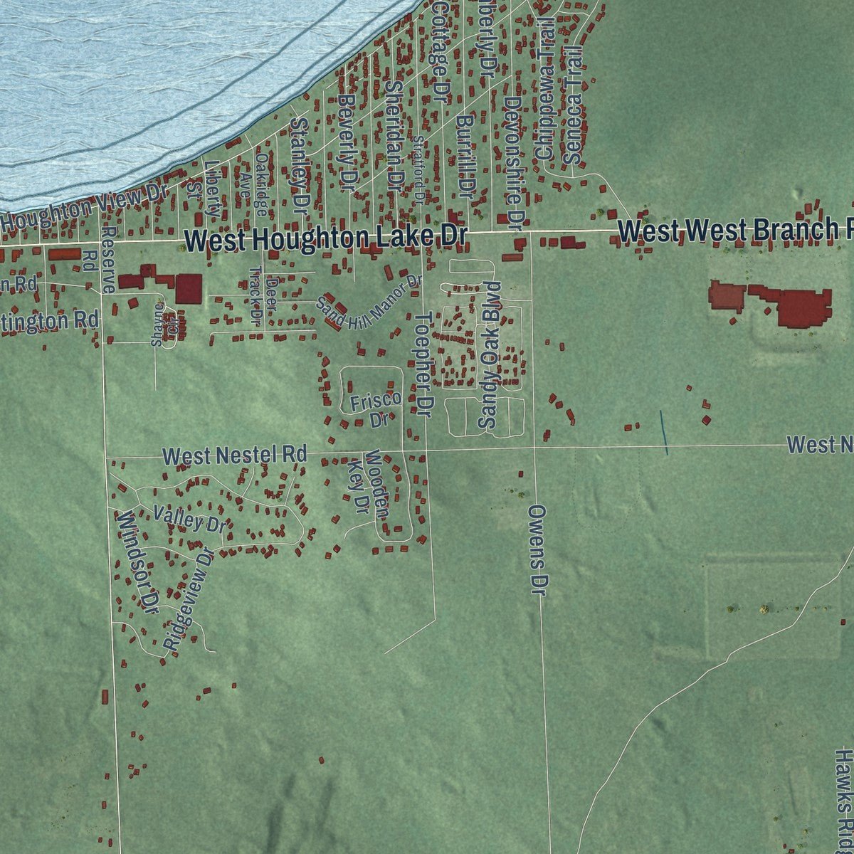 Second close-up of the map of Denton, Michigan print showing more streets and buildings