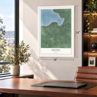 Denton, Michigan map, 18 x 24 inch print in a white frame in a home office