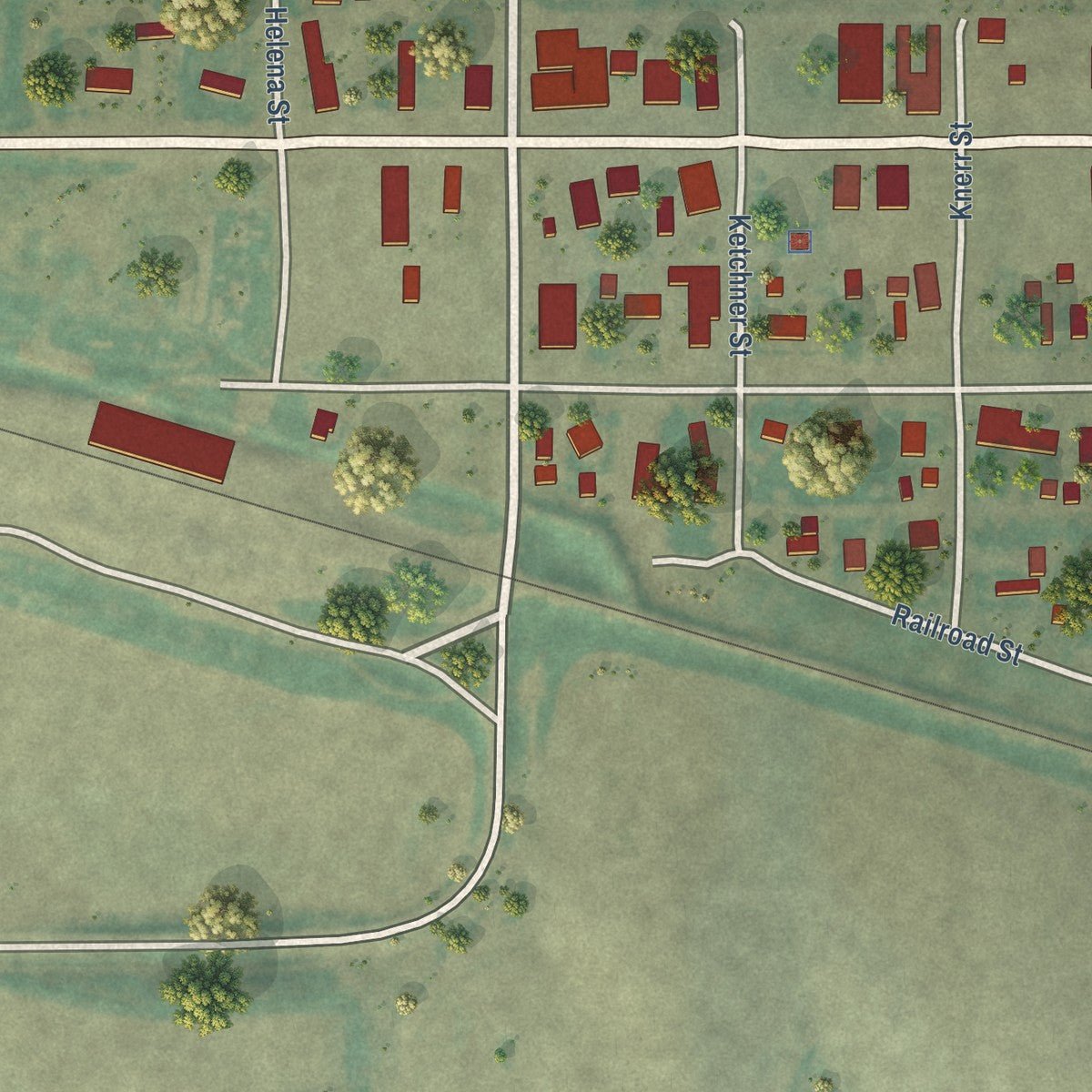 Second close-up of the map of Denton, Montana print showing more streets and buildings
