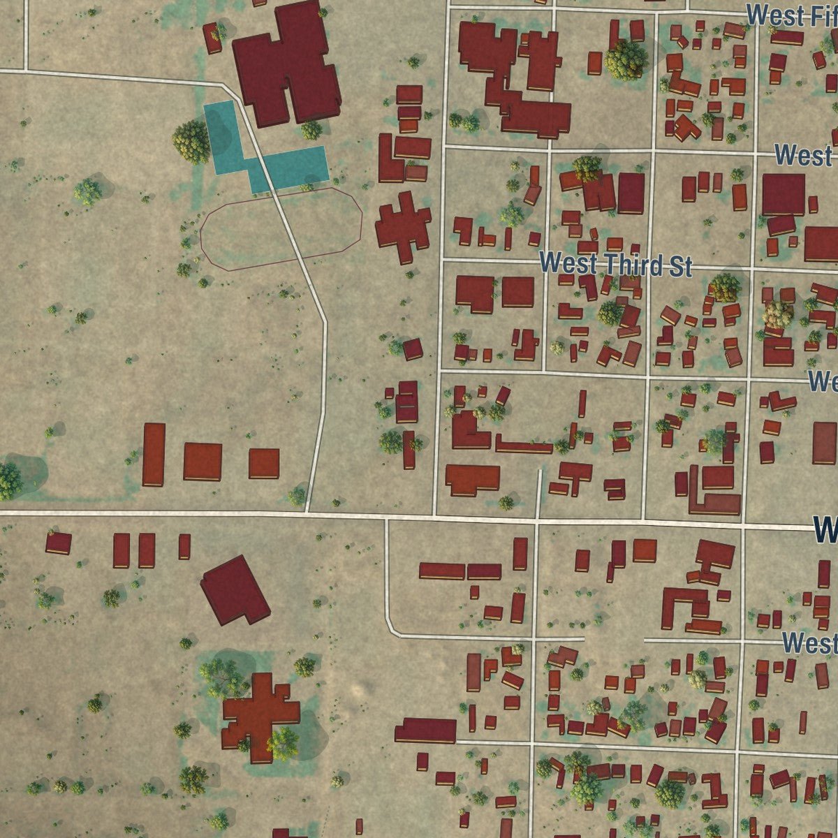 Second close-up of the map of Denver City, Texas print showing more streets and buildings