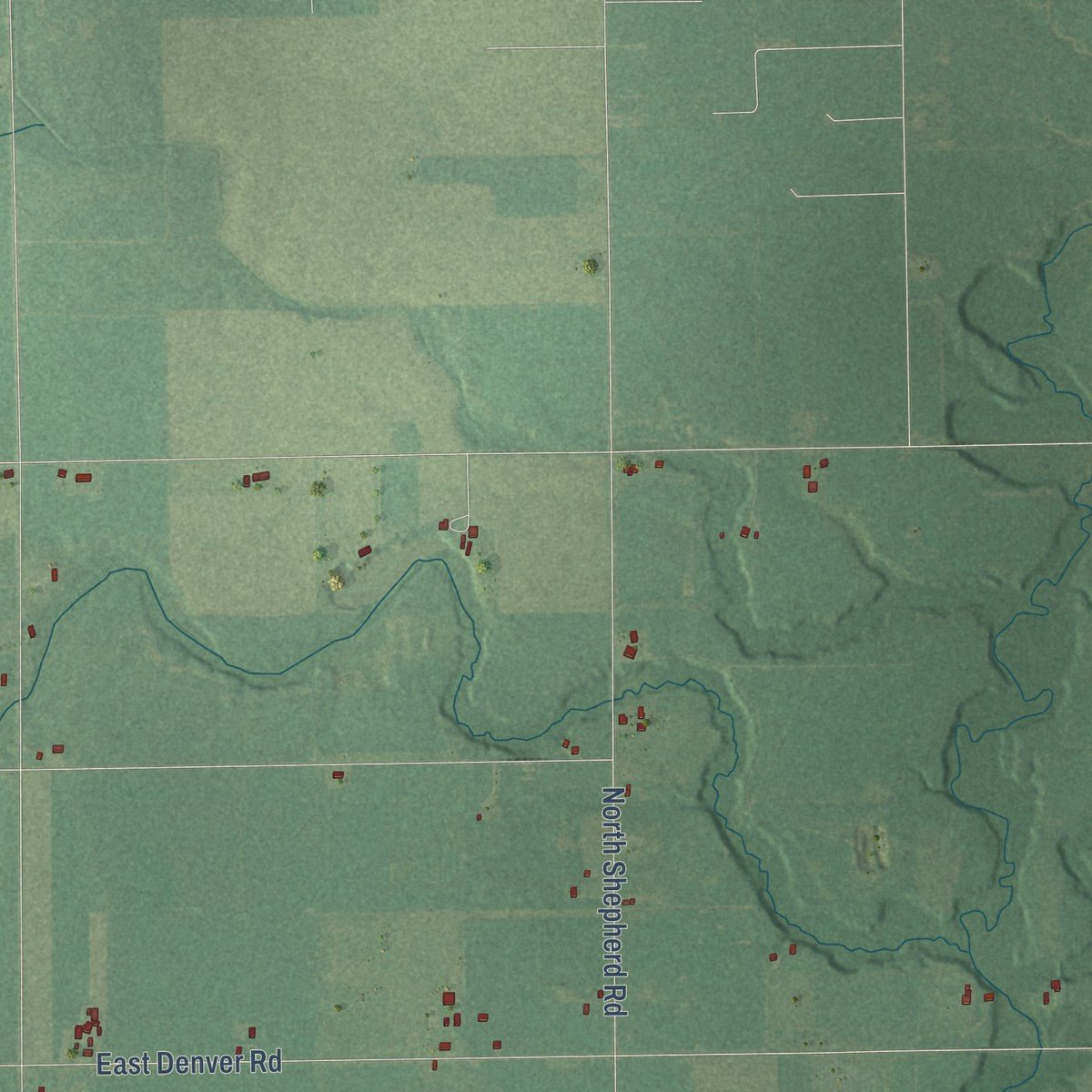 Second close-up of the map of Denver, Isabella County, Michigan print showing more streets and buildings