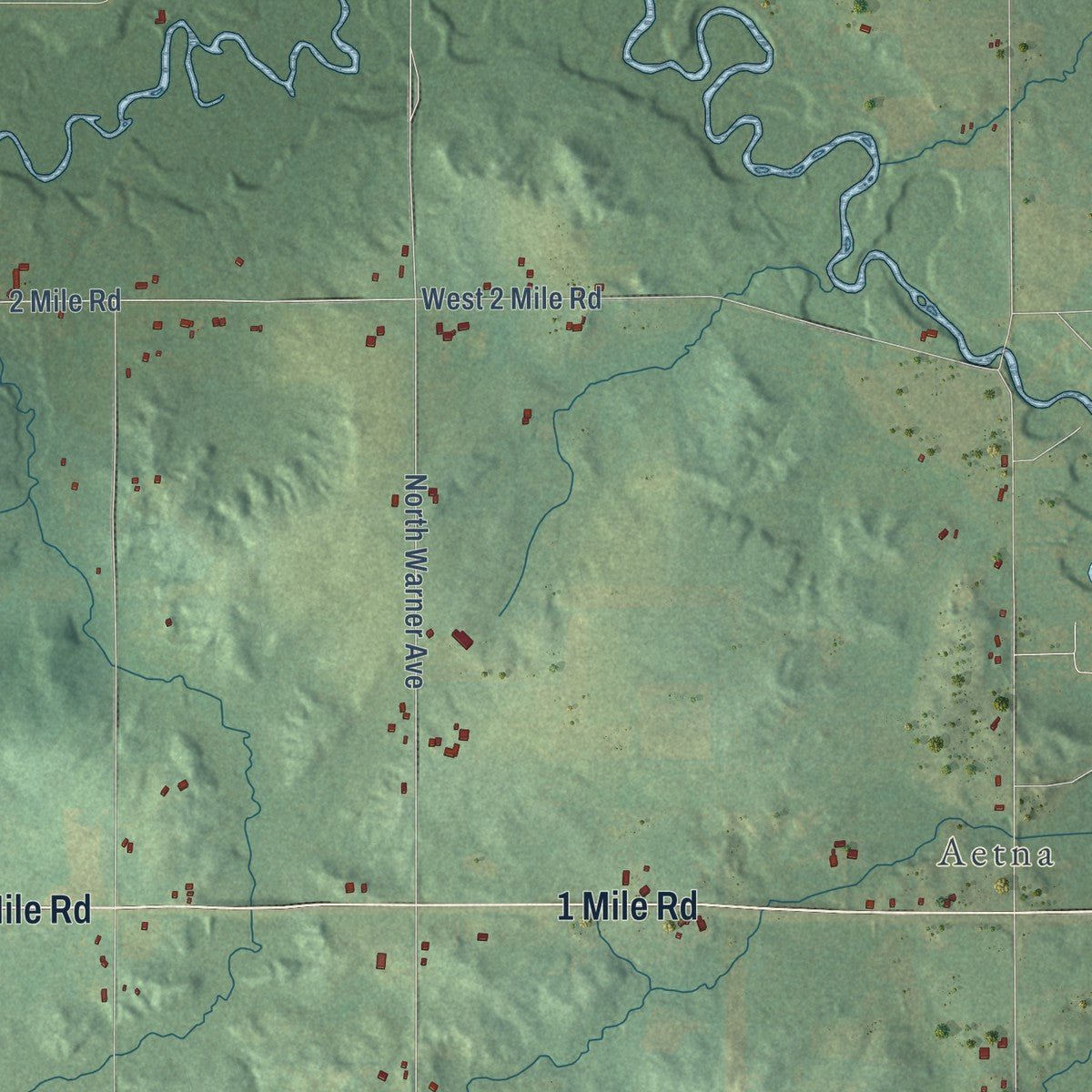 Second close-up of the map of Denver, Newaygo County, Michigan print showing more streets and buildings