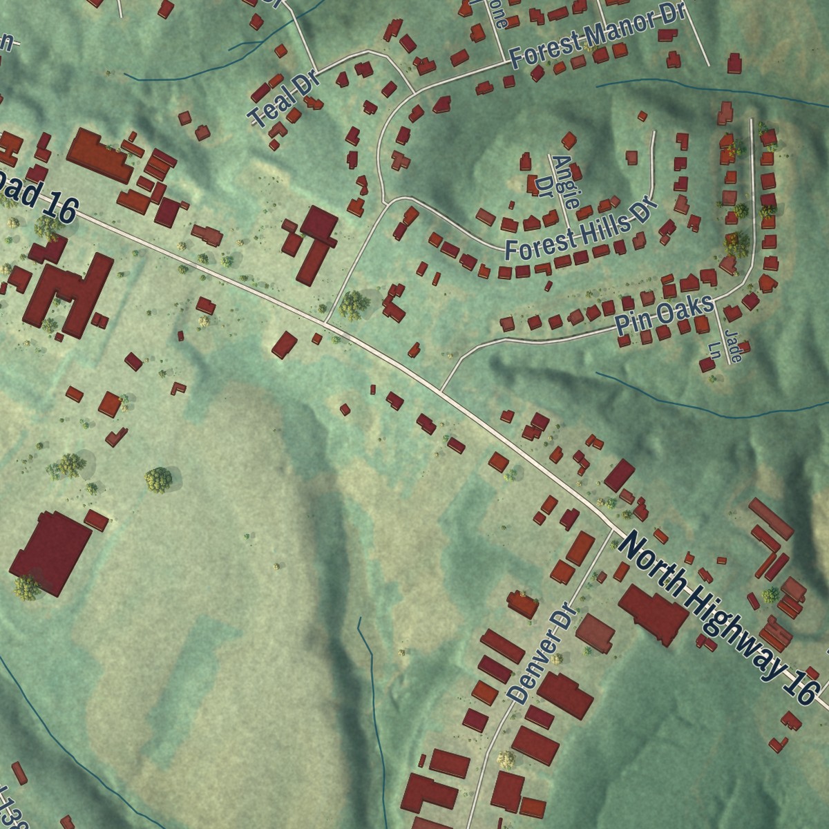 Second close-up of the map of Denver, North Carolina print showing more streets and buildings