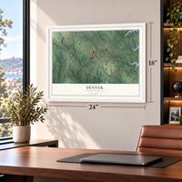 Denver, North Carolina map, 18 x 24 inch print in a white frame in a home office