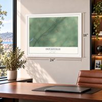Depauville, New York map, 18 x 24 inch print in a white frame in a home office