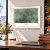 Depew, New York map, 18 x 24 inch print in a white frame in a home office