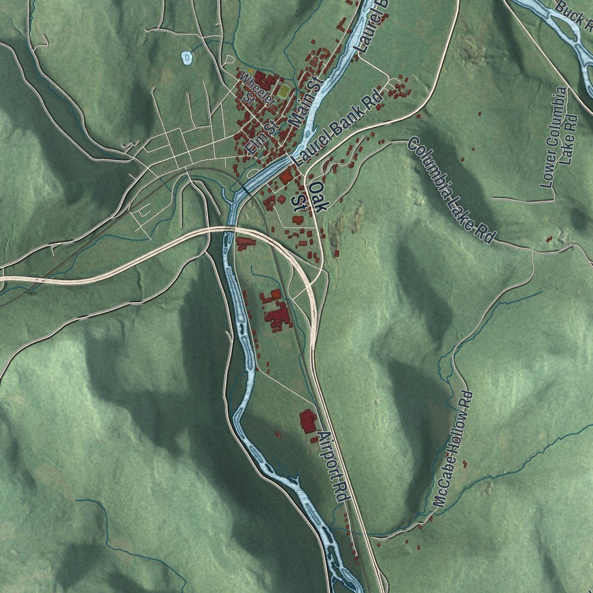 Second close-up of the map of Deposit, New York print showing more streets and buildings