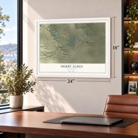 Derby Acres, California map, 18 x 24 inch print in a white frame in a home office