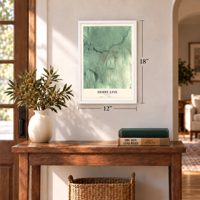 Derby Line, Vermont map, 12 x 18 inch print in a white frame in an entryway