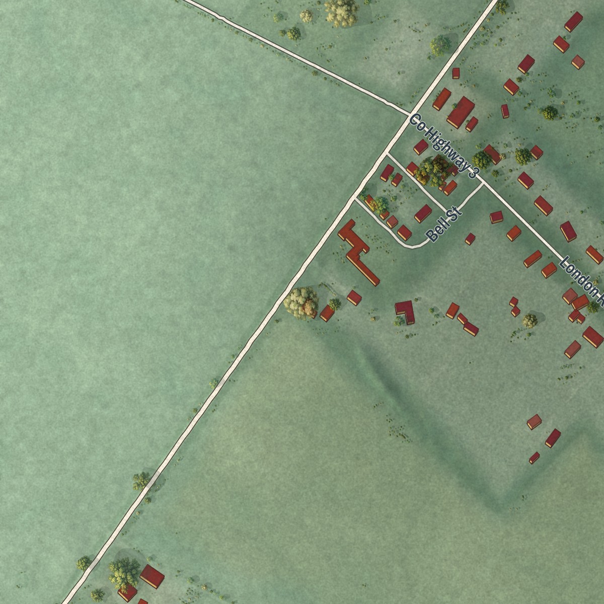 Second close-up of the map of Derby, Ohio print showing more streets and buildings
