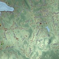 Second close-up of the map of Derry, New Hampshire print showing more streets and buildings