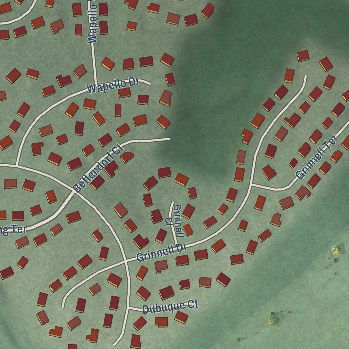 Second close-up of the map of Derwood, Maryland print showing more streets and buildings
