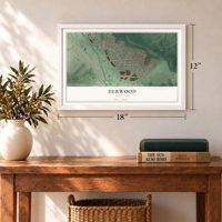 Derwood, Maryland map, 12 x 18 inch print in a white frame in an entryway