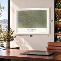 Des Moines, New Mexico map, 18 x 24 inch print in a white frame in a home office