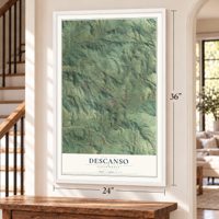 Descanso, California map, 24 x 36 inch print in a white frame by a staircase