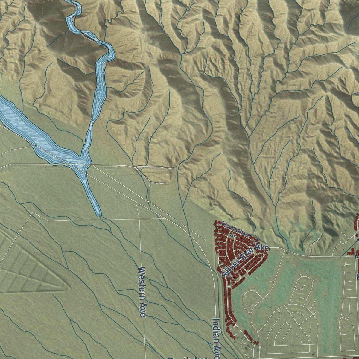 Second close-up of the map of Desert Hot Springs, California print showing more streets and buildings