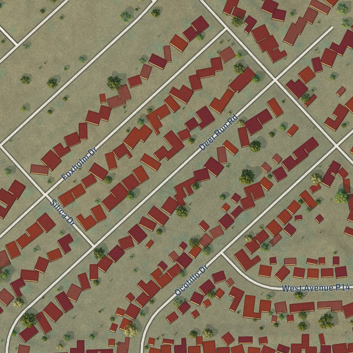 Second close-up of the map of Desert View Highlands, California print showing more streets and buildings