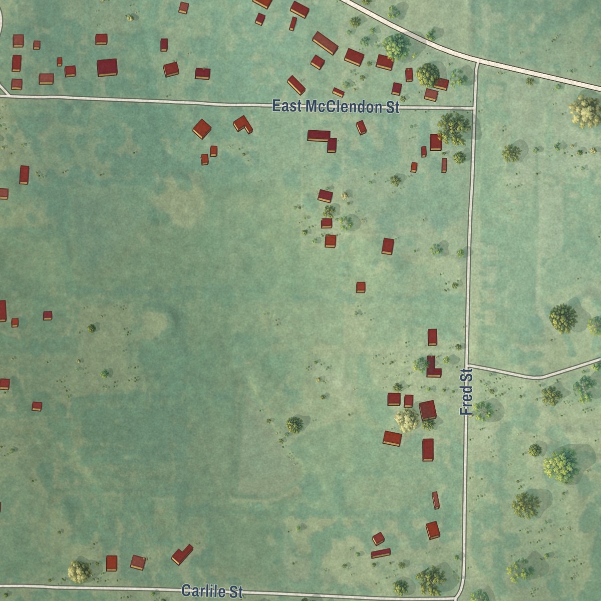Second close-up of the map of Desha, Arkansas print showing more streets and buildings
