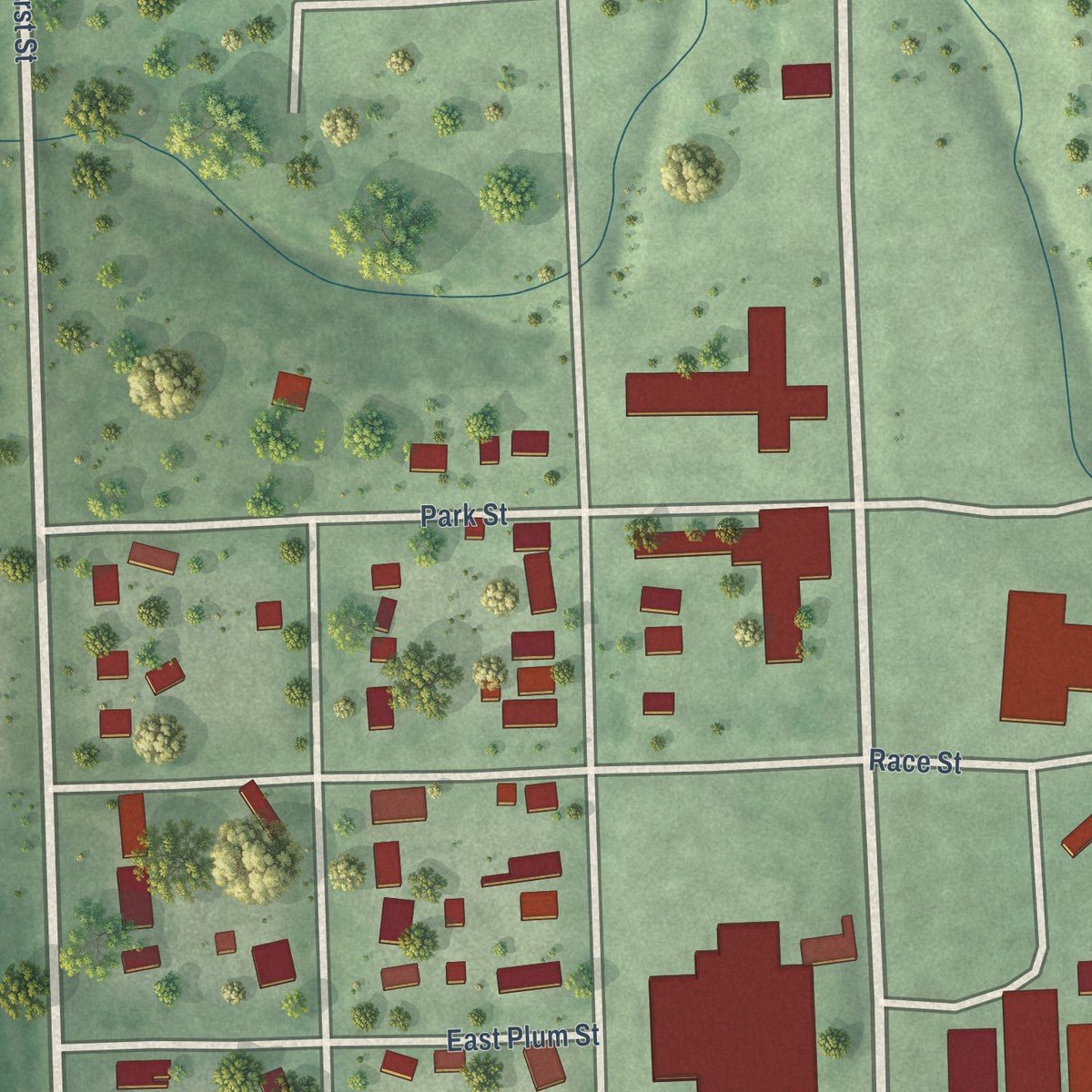 Second close-up of the map of Deshler, Nebraska print showing more streets and buildings