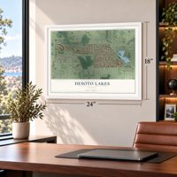 Desoto Lakes, Florida map, 18 x 24 inch print in a white frame in a home office