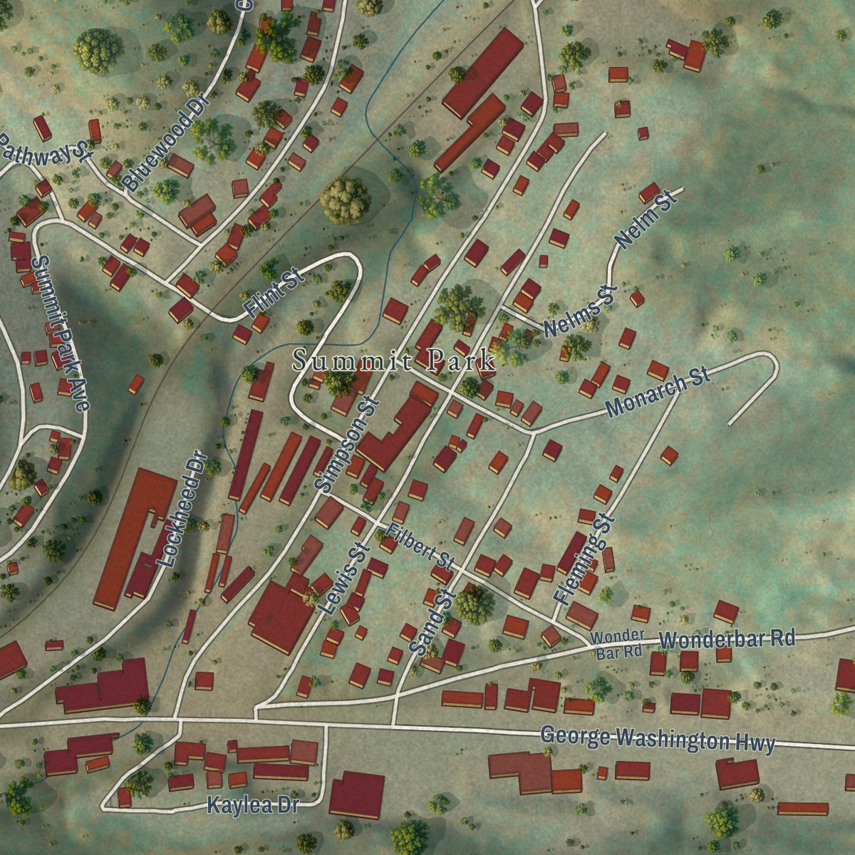 Second close-up of the map of Despard, West Virginia print showing more streets and buildings
