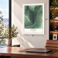 Detmold, Maryland map, 18 x 24 inch print in a white frame in a home office