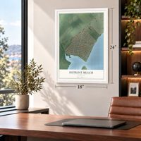 Detroit Beach, Michigan map, 18 x 24 inch print in a white frame in a home office