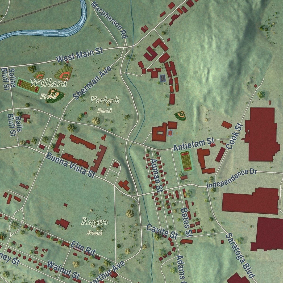 Second close-up of the map of Devens, Massachusetts print showing more streets and buildings