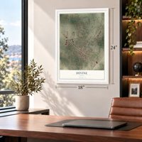 Devine, Texas map, 18 x 24 inch print in a white frame in a home office