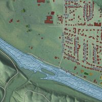 Second close-up of the map of Devola, Ohio print showing more streets and buildings