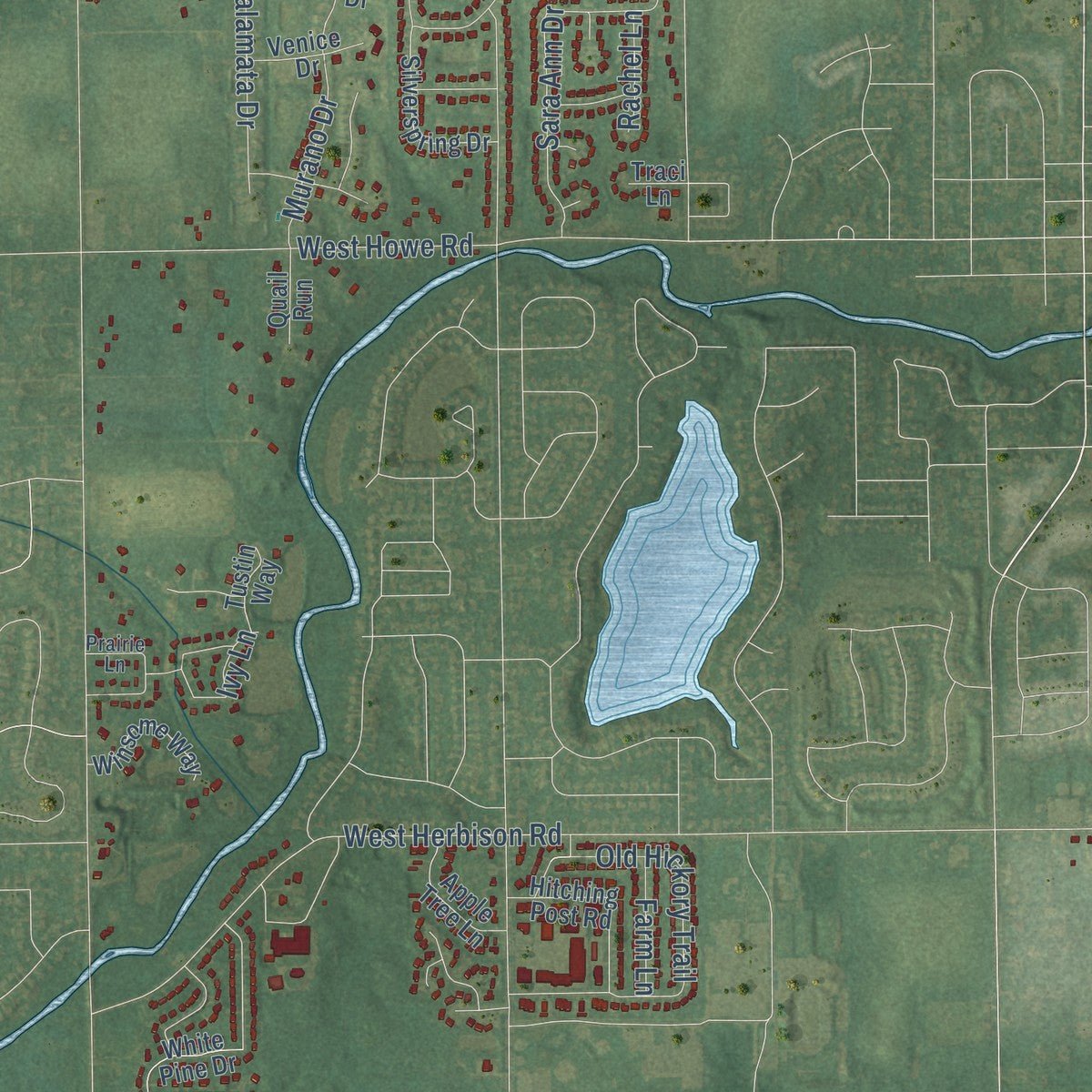 Second close-up of the map of DeWitt, Clinton County, Michigan print showing more streets and buildings