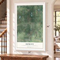DeWitt, Clinton County, Michigan map, 24 x 36 inch print in a white frame by a staircase