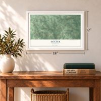 Dexter, Mississippi map, 12 x 18 inch print in a white frame in an entryway