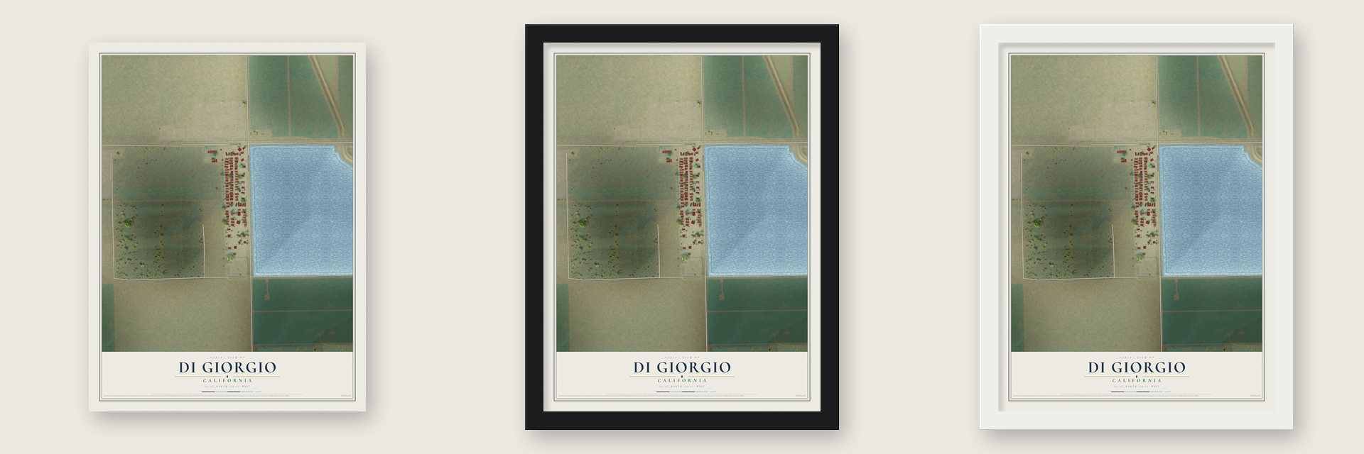 Di Giorgio, California map unframed, in a black wood frame and in a white wood frame