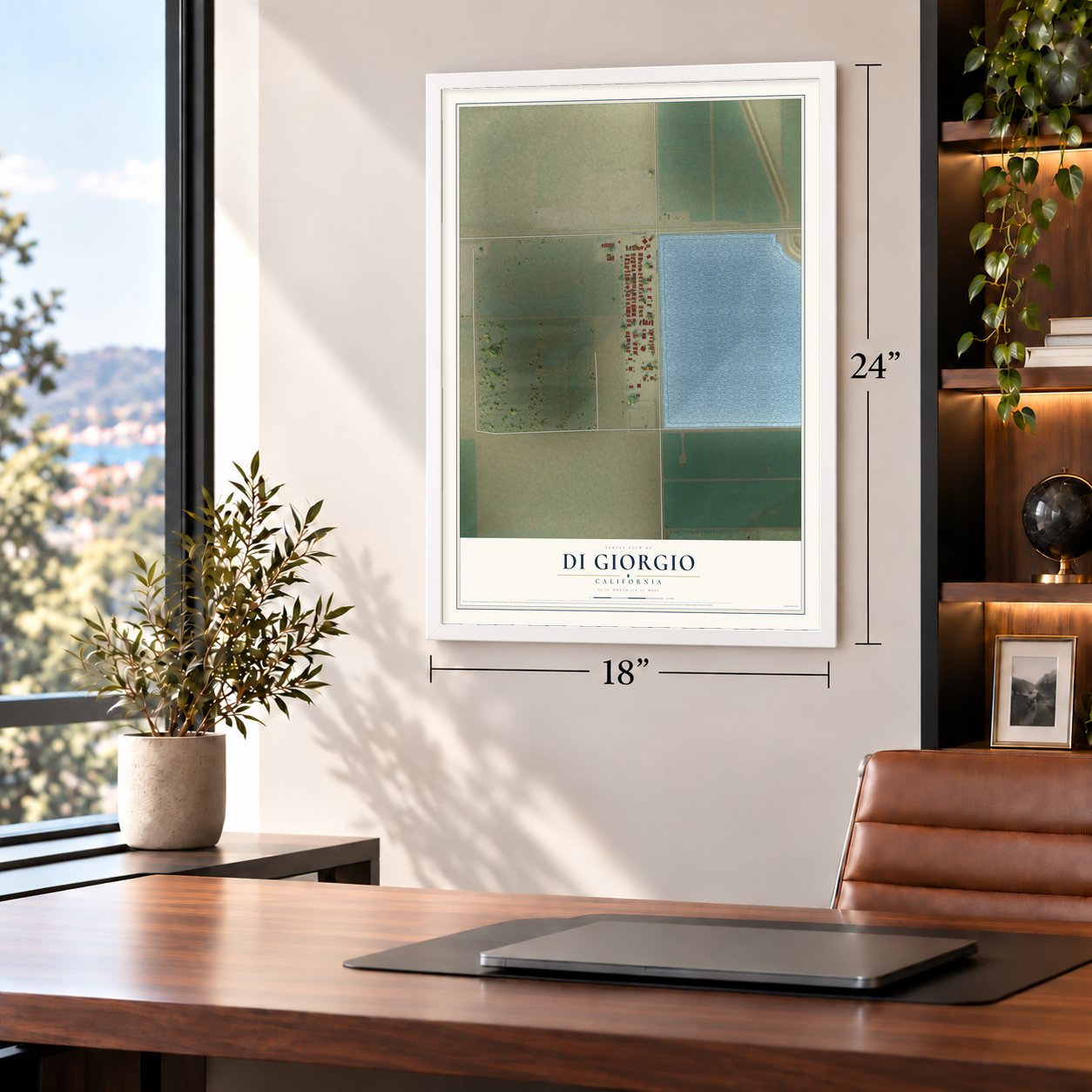 Di Giorgio, California map, 18 x 24 inch print in a white frame in a home office