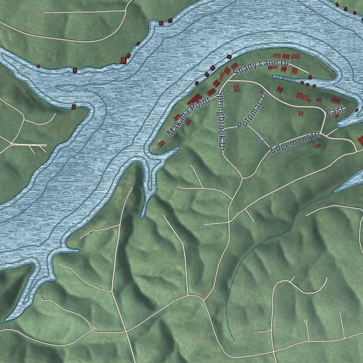 Second close-up of the map of Diamondhead, Arkansas print showing more streets and buildings