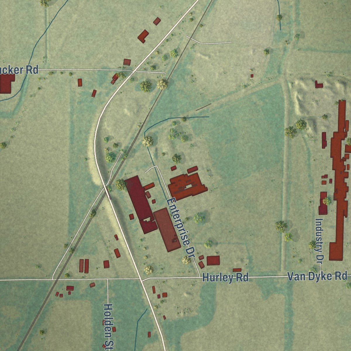 Second close-up of the map of Diaz, Arkansas print showing more streets and buildings