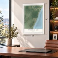 Dickerson City, Florida map, 18 x 24 inch print in a white frame in a home office