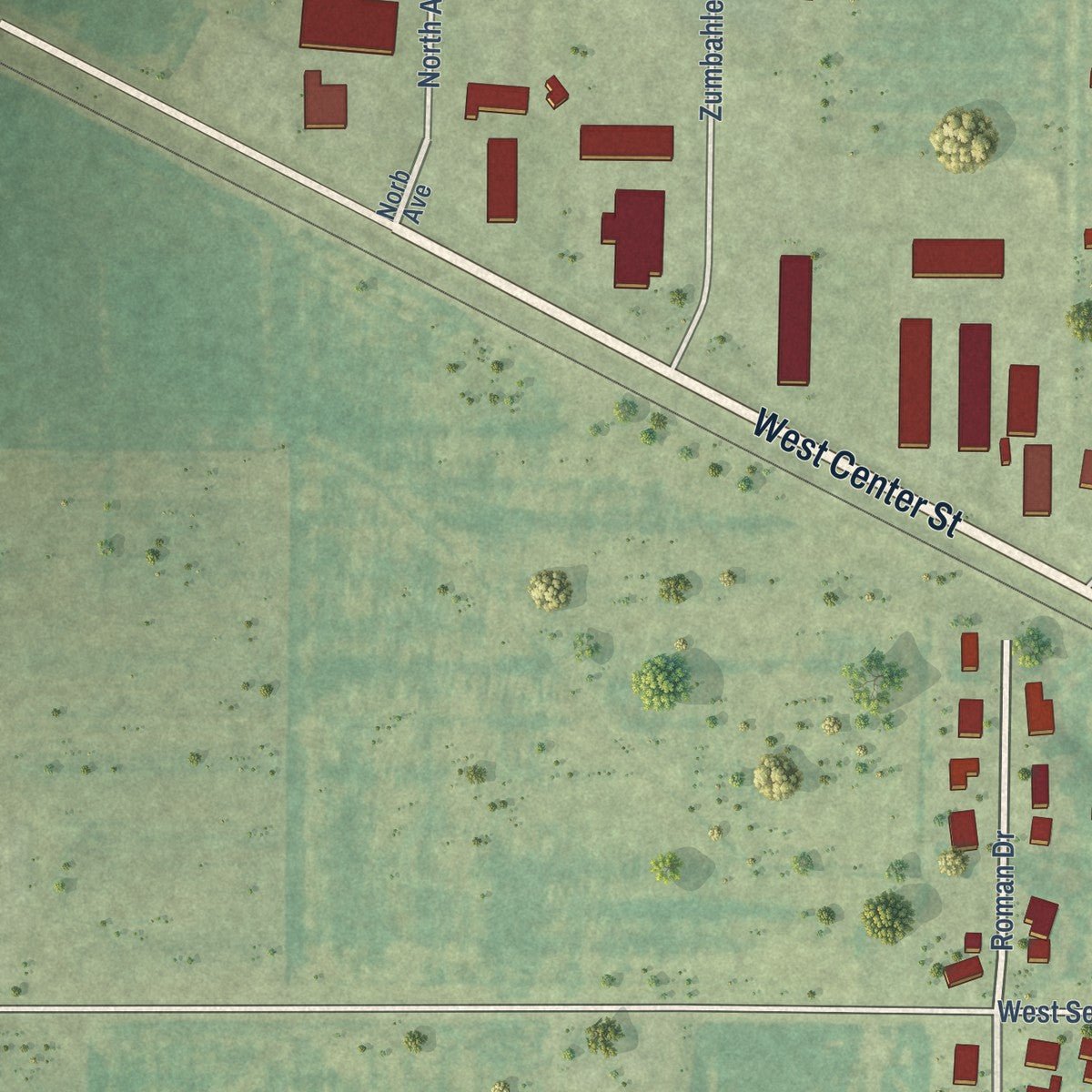 Second close-up of the map of Dieterich, Illinois print showing more streets and buildings