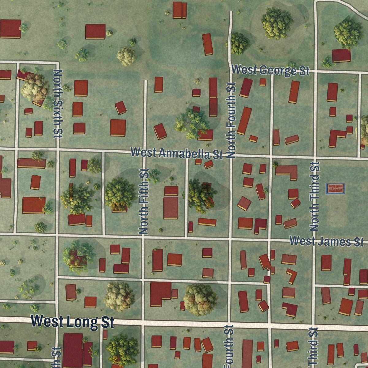 Second close-up of the map of Dighton, Kansas print showing more streets and buildings