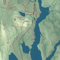 Close-up of the map of Dighton, Massachusetts print showing terrain and local geography