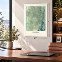 Dighton, Massachusetts map, 18 x 24 inch print in a white frame in a home office