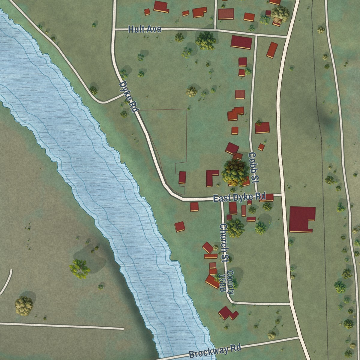 Second close-up of the map of Dillard, Oregon print showing more streets and buildings