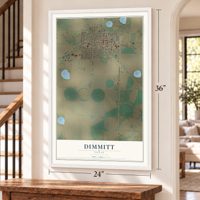 Dimmitt, Texas map, 24 x 36 inch print in a white frame by a staircase