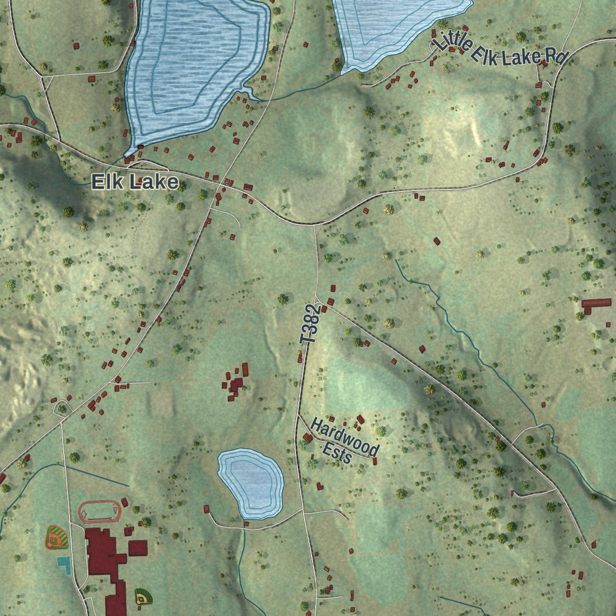 Second close-up of the map of Dimock, Pennsylvania print showing more streets and buildings